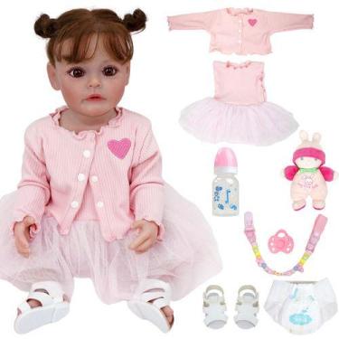 Imagem de Boneca Bebê Reborn Brastoy Realista Silicone 48cm Conjunto de Roupa Ch