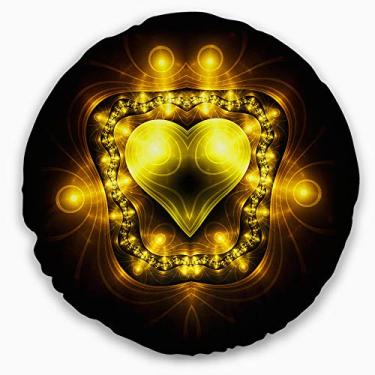 Imagem de Designart amarelo brilhante em preto flor fractal abstrata sala de estar redonda, sofá, almofada de alta qualidade + capa de almofada impressa em ambos os lados 40 cm