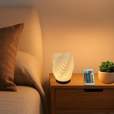 Imagem de Delta Loom Luminária de mesa pequena para quarto, iluminação de humor moderna, luminária de mesa de cabeceira com efeito ondulado, lâmpada de leitura de estudo para mesa ou quarto de crianças
