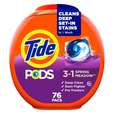 Imagem de Pacotes de sabonete líquido de detergente para a roupa Tide PODS, 76 unidades