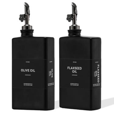 Imagem de HOMCDALY Dispensador de azeite de oliva para cozinha, garrafa dispensadora de vidro de 350 ml, conjunto de galheteiro de azeite preto e vinagre, galheteiro de azeite de oliva à prova de vazamento para