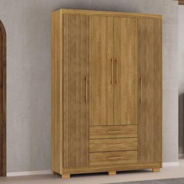 Imagem de Guarda Roupa Solteiro Linna 150cm 4 Portas de Bater 3 Gavetas Nature G