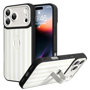 Imagem de KANGHAR Capa compatível com Phone 17 Pro Max, estampa de listras brancas, design de suporte de dedo de corpo inteiro, proteção robusta à prova de choque, brilhante, suporte protetor para celular 16,9