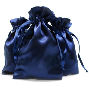 Imagem de Knitial 10 x 15 cm, sacos de presente de cetim azul marinho, bolsas de joias, lembrancinha de casamento, chá de bebê, Natal, 50 por pacote