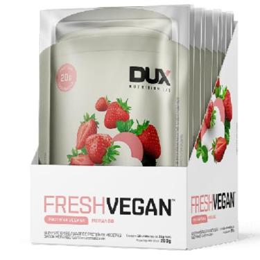Imagem de Proteina Vegana Morango Caixa Sache Com 10 un - Fresh Vegan Dux Nutrition