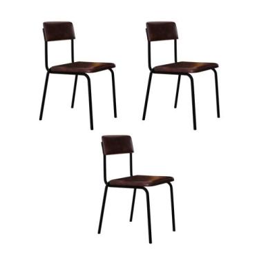 Imagem de Conjunto 3 Cadeiras de Jantar Fit Revestimento Sintético Est.Preta - M
