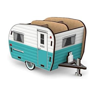 Imagem de Genuine Fred HAPPY CAMPER Porta-lápis vintage para campista, branco e azul, organizador de mesa retrô - ótimo presente para colegas de trabalho e entusiastas de viagens - Acessório funcional de mesa e