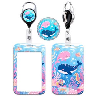 Imagem de BKBKAAK Carretel retrátil golfinho com porta-crachá, suporte de cartão de identificação de plástico com carretel de metal, adequado para trabalho, escola, escritório, hospital, capa de cartão com