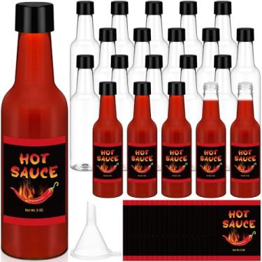 Imagem de LemonRoad Conjunto de 20 garrafas de molho picante de 150 ml, garrafas de plástico transparente com tampa de rosca preta à prova de vazamento e etiqueta, pequenos recipientes de vinho de licor para