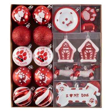 Imagem de DecorbyHannah Enfeites de Natal, decorações de árvore vermelha e branca de 40 quilates, conjunto de bolas de Natal inquebráveis com tema de filhotes de Natal, bolas decorativas penduradas a granel
