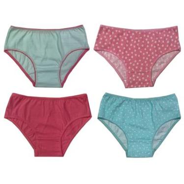 Imagem de Kit 4 Calcinhas Infantis 100% Algodão LR24-189 Tamanho 8 Verde, Flores, Poá, Rosa Chiclete - Basic+