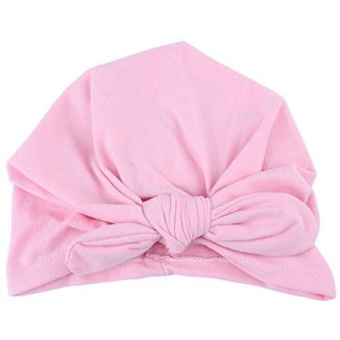 Imagem de Zerodis Chapéu macio para bebê recém-nascido, touca de turbante confortável de algodão infantil com laço para cabeça, rosa