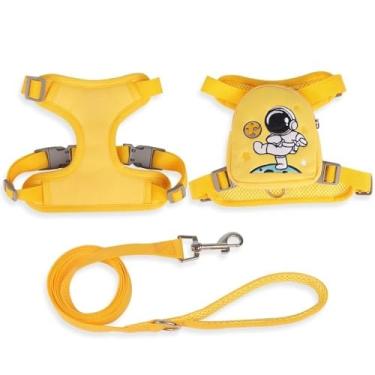 Imagem de Peitoral Coleira Com Guia e Bolsa Removível Para Cachorro Pet Cães Pequenos E Médios Gato De Viagem(Amarelo,M)