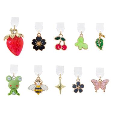 Imagem de DICOSMETIC 10 peças 10 estilos de pingentes de plugue de poeira flor a granel tipo C porta de carregamento charmosa para celular charmoso plugue de plástico plugues de poeira com pingentes de animais