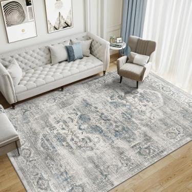 Imagem de xilixili Tapete para sala de estar de 25 x 35,5 cm, grande, lavável, antiderrapante, vintage, resistente a manchas, resistente a manchas, para quarto, sala de jantar, escritório, 25 x 35 cm, azul