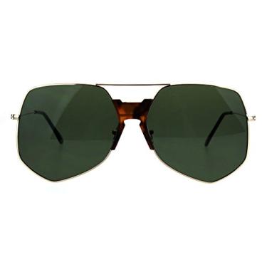 Imagem de Óculos de sol retrô vintage grandes octogonais com aro de metal, Verde tartaruga, dourado, One Size