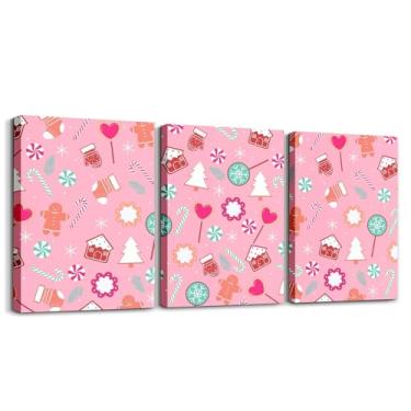 Imagem de jejeloiu Arte de parede em tela Merry Christmas para sala de estar quarto bengalas de doces decoração de parede para banheiro pão de gengibre homem crianças meninos meninas arte pôsteres pintura