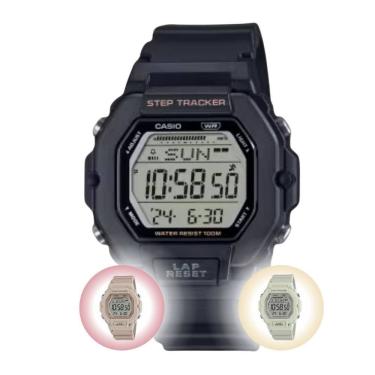 Imagem de Relógio de Pulso Casio Esportivo Crônometro Prova Dágua 100 Metros Quartz Feminino Digital LWS-2200H Preto Nude Branco