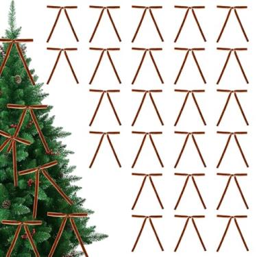 Imagem de 24un Laços Veludo para Árvores Natal, 18x13cm Pré-Amarrado Laços Veludo Decoração de Natal para Guirlandas Lareiras Corrimãos de Escadas(Marrom)
