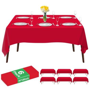 Imagem de CC-SLZP Pacote com 6 toalhas de mesa de plástico vermelho premium - toalha de mesa retangular de 300 cm, toalha de mesa descartável de plástico para festas (6, vermelho, retângulo de 177 x 304 cm)