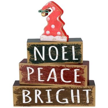 Imagem de Chunful 4 peças de decoração de mesa de Natal chapéu de Papai Noel de madeira decoração de mesa de centro de mesa de mesa em camadas decoração rústica de Natal placas decorativas bloco presente para