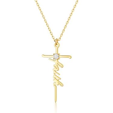 Imagem de GODKISS Colar feminino com cruz de fé, banhado a ouro 14K, banhado a prata delicada, colar com pingente de cruz para mãe, avó, moderno, banhado a ouro, joia cristã, religiosa, não mancha, Latão