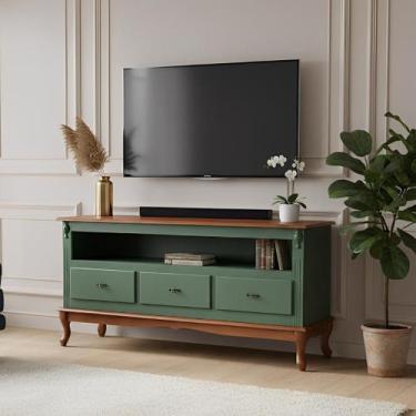 Imagem de Rack para Sala com Pés Luis XV 3 Gavetas e Nicho - Verde Kalle Laca co