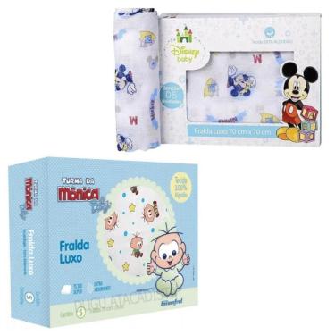 Imagem de Caixa Com 10 Fralda De Pano 70X70Cm Cebolinha E Mickey