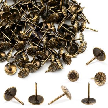 Imagem de 50 peças de tachas de estofamento - pregos para móveis de margarida de latão antigo para decoração de estofados - pinos de pressão de 7/16 polegadas para parede, sofá, cadeira, cama e outros móveis
