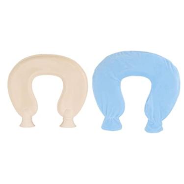 Imagem de Garrafa de água quente em formato de u, capa macia e fofa, capacidade de 1l, bolsa de água quente para alívio da dor no pescoço, ombro, calor de inverno, borracha, material de (Azul)