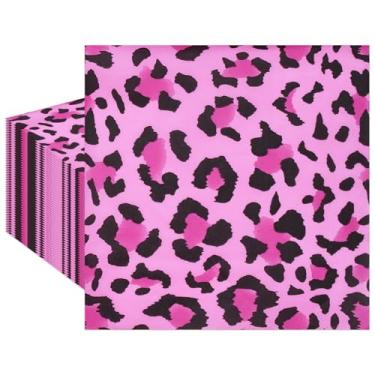 Imagem de Guardanapos com estampa de leopardo rosa de 50 unidades – Guardanapos descartáveis de almoço de 2 camadas de 33 x 33 cm com estampa de animal rosa choque e preto para festas com tema selvagem