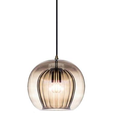 Imagem de Lustre Industrial Pendente Luz Moderna Vidro Transparente Teto Pendente Luminária Dupla Âmbar Vidro Nervurado Iluminação Pendente Sala de Jantar Lustre para Cozinha Ilha Quarto Restaurante,