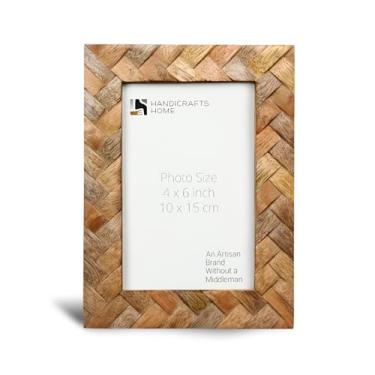 Imagem de Handicrafts Home Porta-retrato de madeira com tranças de canela, 10 x 15 cm, elegante moldura de madeira feita à mão para decoração de parede e mesa, moldura rústica de fazenda para fotos de família