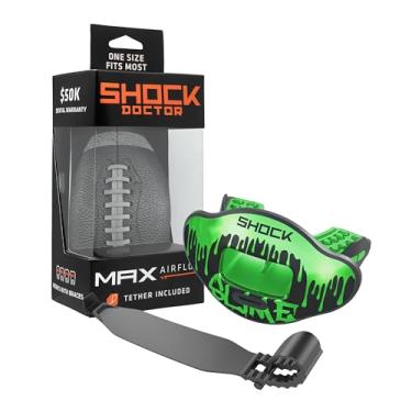 Imagem de Shock Doctor Protetor labial, protetor bucal para adultos e jovens com alça, bocal de futebol de abertura larga respirável para jovens e adultos OSFA, Shock Doctor Mouth Guards, fluxo de ar máximo