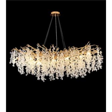 Imagem de Lustre de luxo em cristal dourado com galhos de árvore de dinheiro, luminária pendente para teto alto, sala de jantar, quarto, sala de estar, iluminação moderna de luxo