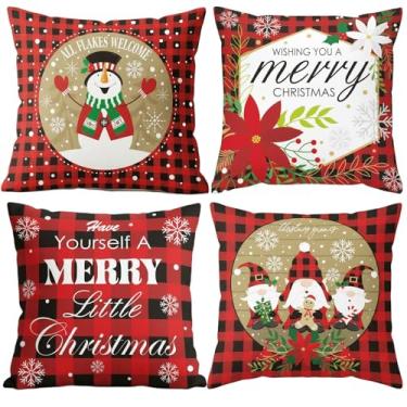 Imagem de PAXMATE Conjunto de 4 capas de travesseiro de Natal 45,7 x 45,7 cm, capas de almofada xadrez de búfalo, capas de almofada de Natal de serapilheira para sofá-cama, almofadas de Natal para decorações de