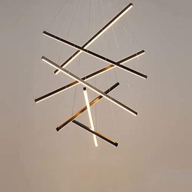 Imagem de Lustre de escada Sputnik para tetos altos 98,4" Controle remoto regulável LED longo pendente lustre moderno preto entrada lustre para foyer para sala de estar villa hotel escritório