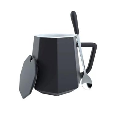 Imagem de URGDWEKJY Copo de água presente de aniversário nórdico simples caneca de cerâmica com tampa colher grande capacidade xícara de café copo de água potável (A)