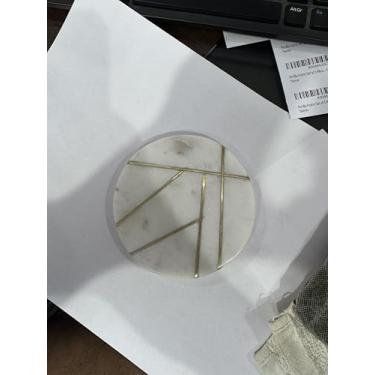 Imagem de Perilla Home Porta-copos de mármore Camellia Round Coaster Conjunto de 6 Comprimento: 10 cm Largura: 10 cm Espessura: 10 mm Branco