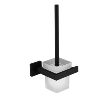 Imagem de Kit de acessórios de hardware de banheiro preto fosco prateleira de parede barra de toalha rack trilho cabide roupão escova de vaso sanitário rolo suporte de papel, toalha MB 2 barras (Mb escova de