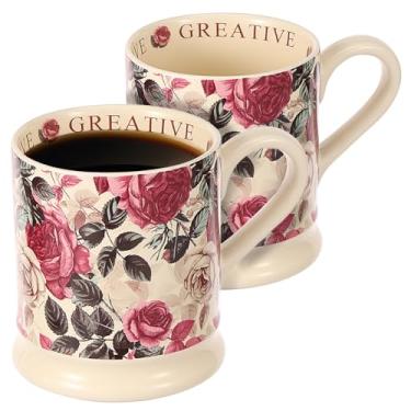 Imagem de HJJWNDDNG 2 peças de caneca de café de porcelana rosas 380 ml rosa impressão caneca de café cerâmica resistente ao calor grande capacidade xícara de chá de leite para bebidas frias e quentes (rosa