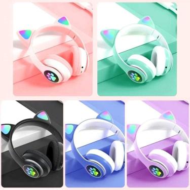 Imagem de Fone de Ouvido Infantil Bluetooth Orelha Gato com Patas Led Para Crianças