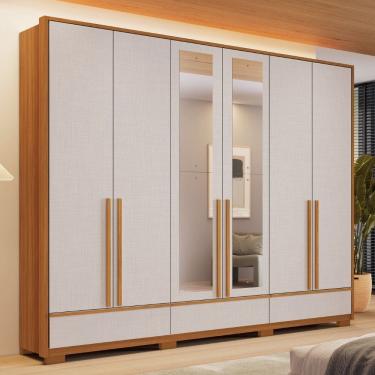 Imagem de Guarda Roupa Casal com Espelho 6 Portas 3 Gavetas e Pes Em MDF NT6035E Notavel Moveis