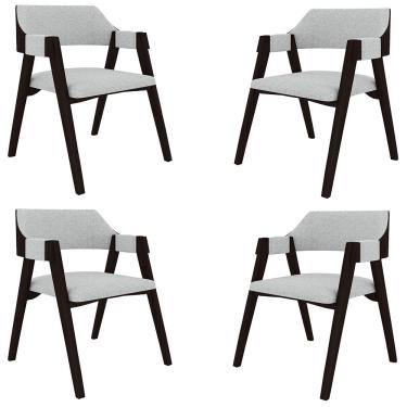 Imagem de Kit 4 Cadeiras Sala de Jantar e Jogos Carteados Madeira Maciça Poker Linho Cinza/Tabaco G42 - Gran Belo