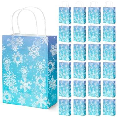 Imagem de YXXHOME 24 peças de sacos de lembrancinha de festa de floco de neve com alças, presente temático de inverno, sacos de papel kraft, sacolas de lembrancinha de festa de fim de ano com alças para