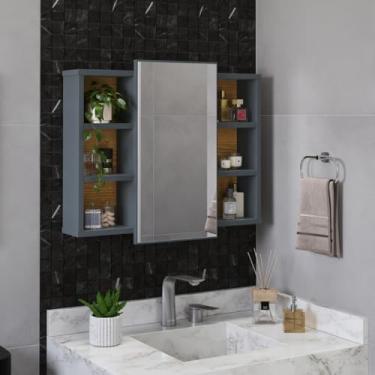Imagem de Espelheira Armário Organizador para Banheiro com Prateleira e Nicho – Design Moderno com Acabamento Brilhante 51x60x11 cm(Cinza/Nature)