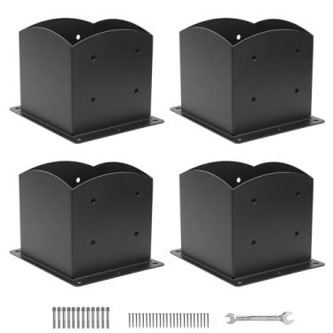 Imagem de Base de poste de 6 x 6 peças (tamanho interno 14 x 14 cm) Âncora de poste de cerca de madeira, base de poste de deck, suportes de poste de corrimão, suporte de poste de aço resistente para pavilhão