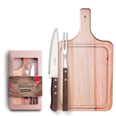 Imagem de SIMONAGGIO Conjunto de Talheres de Aço Inox Para Churrasco - Kit Churrasco - Faqueiro e Tábua de Churrasco - 3 Peças