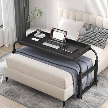 Imagem de Mesa Sobre A Cama Ajustável 115-210 Cm, Mesa Sobreposta Com Rodas Mesa De Estação De Trabalho Em Pé Carrinho Para Laptop Mesas De Cama Ajustam A Altura 65-95 Cm Para Cama De Solt, Black