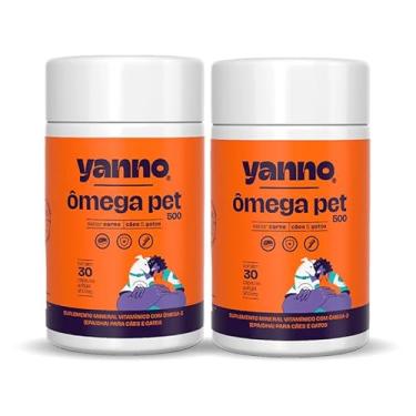Imagem de Yanno Ômega 3 Concentrado Cães e Gatos – Suplemento Nutricional EPA + DHA com Vitaminas A e E e Selênio – Pele e Pelagem Saudáveis, Suporte Articular e Imunológico – Kit 2 Un (2×30 Cáps) Sabor Carne